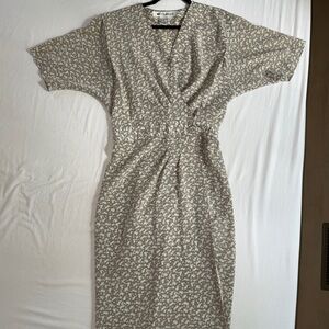 Chaus Beige Gray Patterned Wrap Dress - Vintage Korean Dress